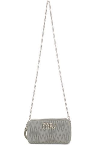 Miu Miu: Grey Mini Crystals & Pearls Bandoliera Bag 